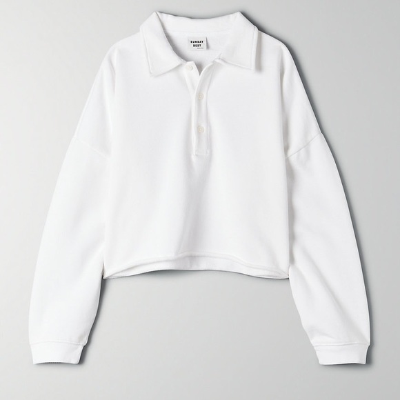 NWT Sunday Best Cropped Fleece Polo - XXS White